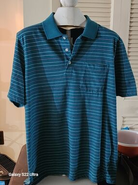 George Teal Striped Polo Shirt with Chest Pocket